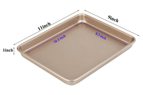 11 Inch Baking Sheets Pan Nonstick Set of 2, Walooza Cookie Sheet Replacement Toaster Oven Tray，Deep Size 1 inch Bakeware, Non Toxic & Heavy Duty & Easy Clean