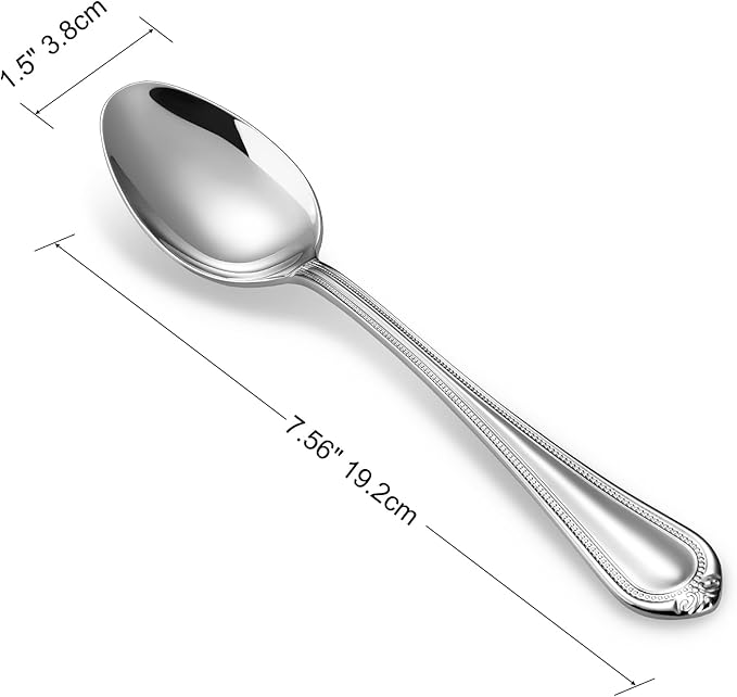 KEAWELL Pearl Edge 4-Piece 7.56-Inch Spoons (Silver, 7.56" Dinner Spoons)