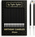 by Tugba Aydan - Black Birthday Candles, 24 Pack, Long Thin Metallic Cake Candles with Holders, Elegant Black Candles for Cakes, Cupcakes & Parties