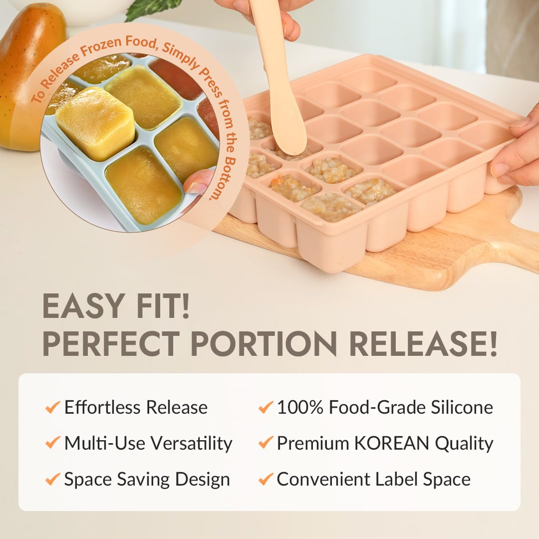 PETINUBE Baby Food Storage Silicone Cubes with Clip-On Lid Freezer Tray Baby Food Soups Purees Ice Safe Design Made in Korea(12cubes 1.5oz, Ocean Blue Set of 2)
