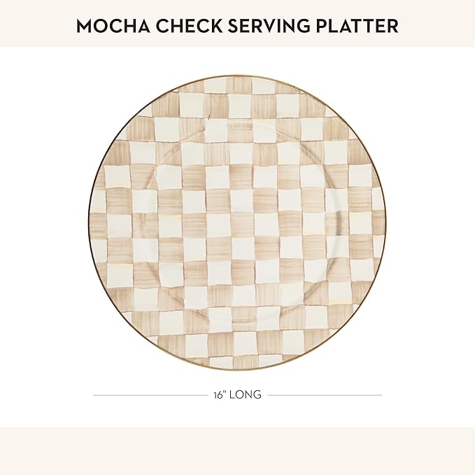 MACKENZIE-CHILDS Enamel Serving Platter, Brown-and-White Mocha Check