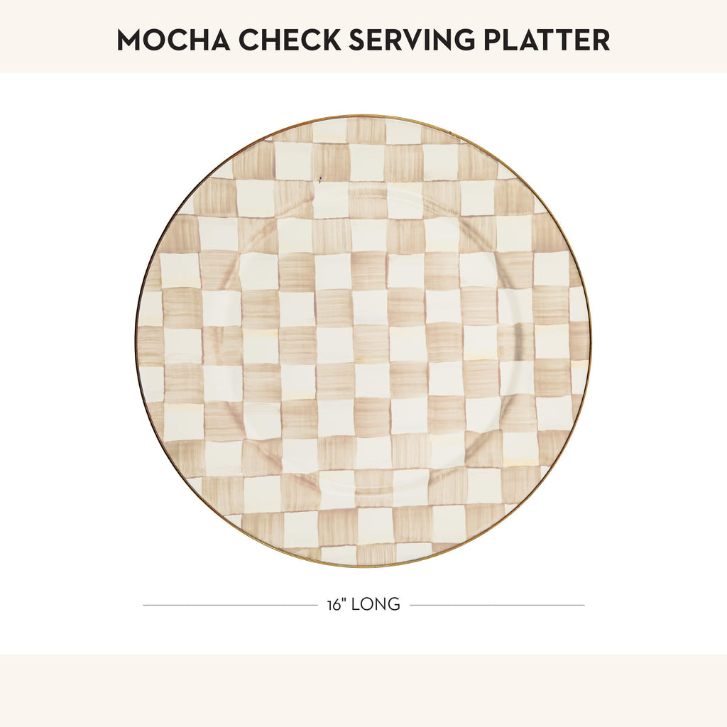 MACKENZIE-CHILDS Enamel Serving Platter, Brown-and-White Mocha Check