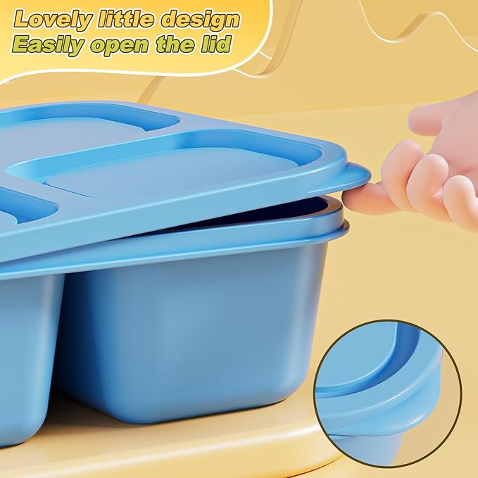 Canfanni 6 Pcs Snack Box Container Set, Reusable 3&4 Compartment Meal Prep Snack Containers for Adults Kids Toddler, BPA-Free Divided Lunchable Container for School, Work and Travel (Multicolor)