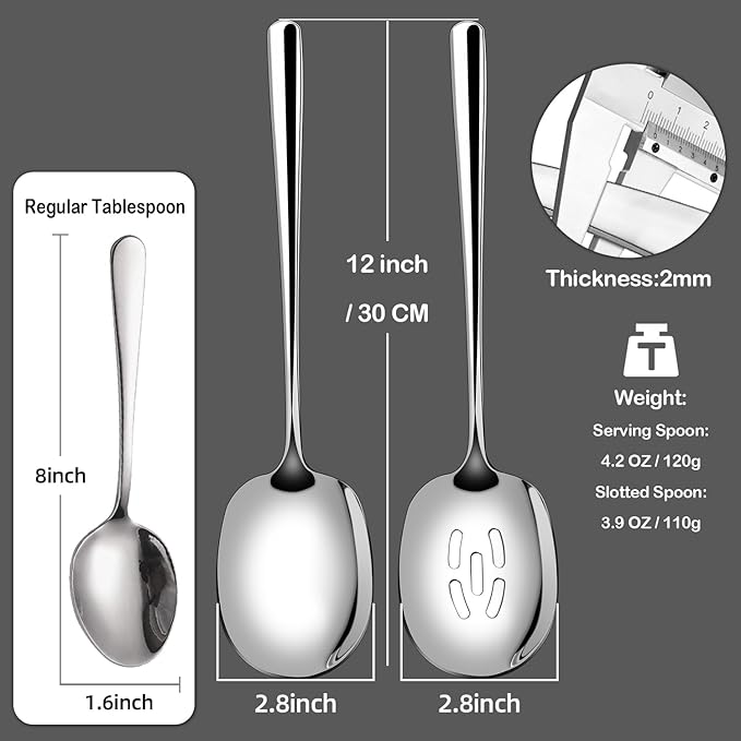 SOLEADER Extra Large Serving Spoons for Buffet,12 Inch Stainless Steel Set