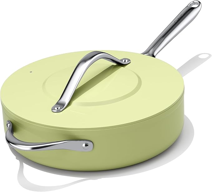 CookinCraze Premium Ceramic Sauté Pan with Lid, 4.5 QT Nonstick Deep Pan