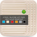 QPIX DIGITAL 4 Pack Beige Silicone Trivets For Hot Dishes, Large And Heat Resistant Silicone Pot Holder Hot Pads For Kitchen, 9x12 Trivet Mat For Hot Pots And Pans, Jar Opener, Drying Mat