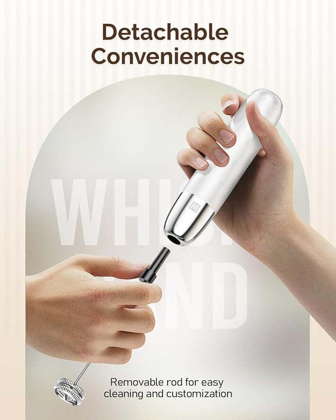 Maestri House Rechargeable Milk Frother, LunaFro Mini with Detachable Wand