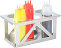 Restaurantware Squeeze Bottle Organizer 1 Count 12.79 x 7.09 x 6.26 Inch Durable Stainless Steel Condiment Dispenser Rack Six Hole Easy-To-Clean Holder Silver Rectangular Design for Commercial Kitchen