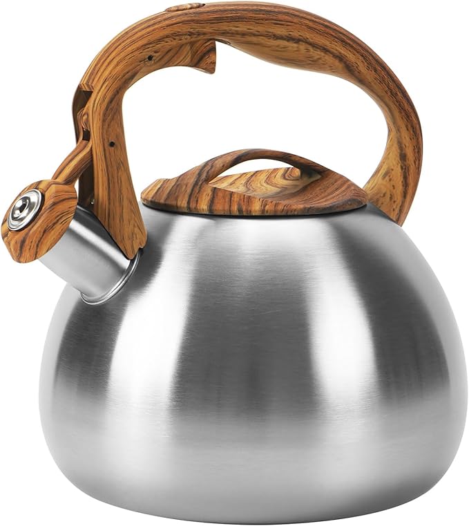 Foedo 3.2Qt Stainless Steel Whistling Tea Kettle Stovetop, Silver