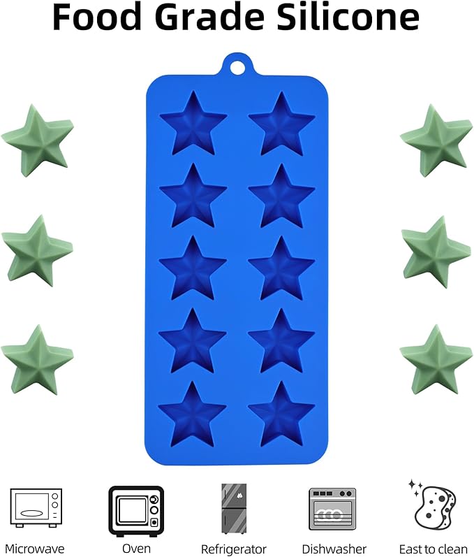 EDUEE Silicone Star Candy Molds - 3pcs for Baking, Ice Cube, Resin, Soap, Jelly (Star Size 1.93in)