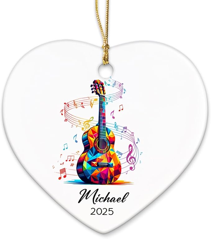 Personalized Guitar Instrument Ceramic Ornament Gifts for Guitarist, Guitar Player Christmas Ornaments Tree Hanging, Custom Name & Year Guitarist Ornaments Xmas 2026, Music Lovers Ceramic Ornament