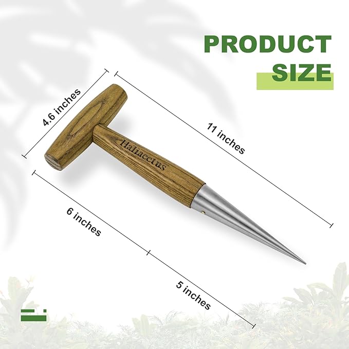 Haliaeetus Dibber Garden Tool, Stamped Stainless Steel Tip Seed Dibber