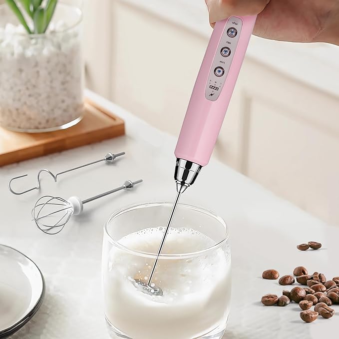Milk Frother Wand Rechargeable Handheld Electric Whisk 3 Speed Adjustable