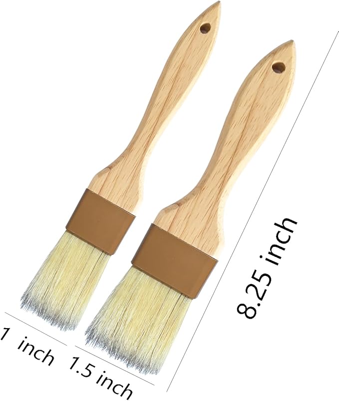 NXRACSH Natural Bristle Basting & Pastry Brush Set - 1.5"& 1" Food Grade Cooking Brushes, Not Shedding, for Turkey Basting, Butter, Egg Wash, Baking (4 Pc)