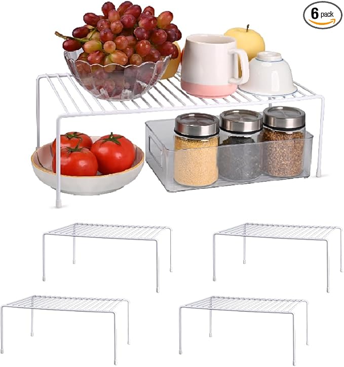 ziroland 6-Pack Medium (13x8.5inch) Kitchen Organizer Rack, Kitchen Shelves for Spice Organization for Cabinet, Pantry Organizers and Storage, Spice Rack, Desk Organizer, White
