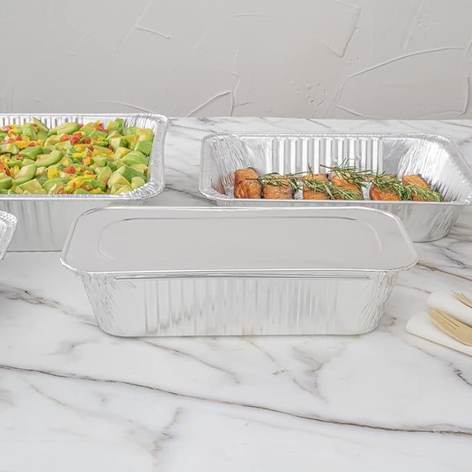 Restaurantware Aluminum Pan Cover 25 Count 12.69 x 6.56 Inch Oven Friendly Disposable Pan Lid 1/3 Size Foil Lid Temperature-Sealing Silver For Catering And Food Storage