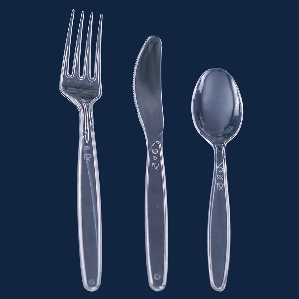 Party Bargains Disposable Cutlery Set [Sapphire] - [120 Count] Clear Heavy Duty & Solid Disposable Silverware Utensils Set, Perfect for Weddings, Buffets, Luncheons