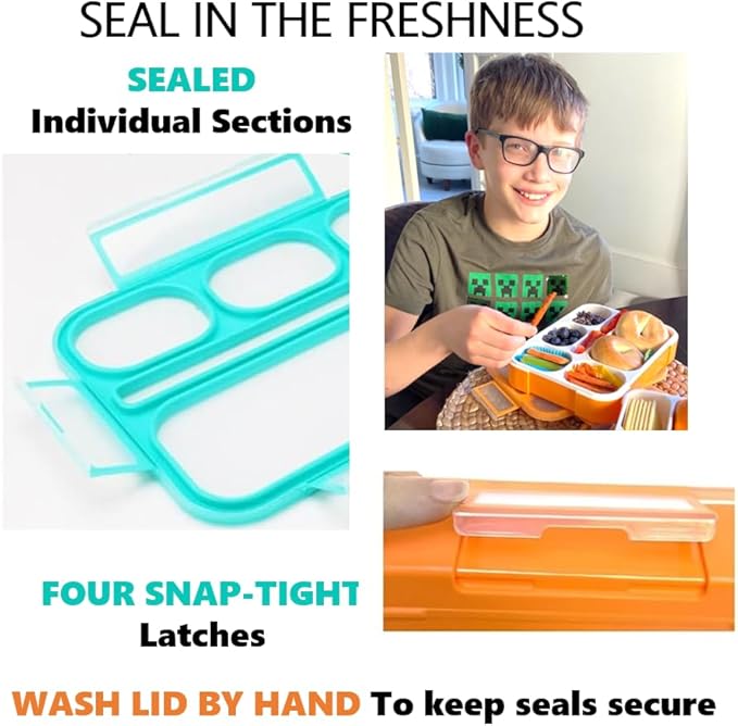 kinsho Bento Lunch Box, Ice Pack Insulated Bag for Kids Boys, Teal + Orange