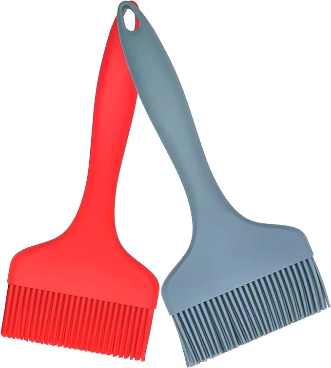 Minchsrin 2 Pcs Of Large Silicone Basting Brushes One-Piece Design Pastry Brush Spread Oil Butter Sauce Marinade For Grill BBQ Baking Heat Resistant Kitchen Cooking Dishwasher Safe (Red And Gray)