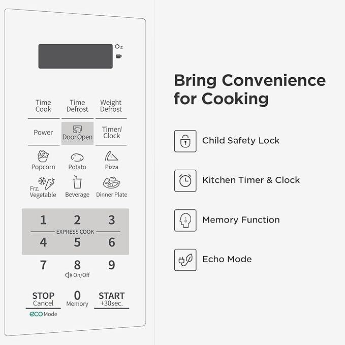 COMFEE' Countertop Microwave Oven, 0.7 Cu.Ft, 700W,Pearl White, ECO Mode
