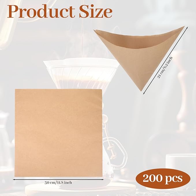 200 Pcs Pre-Folded Unbleached Coffee Filters, Brown Square Disposable Paper Pour Over Coffee Filter, 5-13 Cups Drip Percolator Coffee Filters, Filter for Pour-Over Coffee Makers Home Office