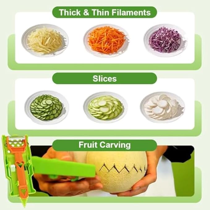 Pelador Multifuncional 2-en-1, Stainless Steel Vegetable Peeler Slicer with Grater and Spiralizer, for All Fruits and Vegetables (1Pcs)