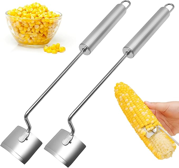 Corn Peeler,Stainless Steel Long Handle Corn Peeler,Easy Clean Corn on the Cob Remover for Home Kitchen and Outdoor Dining (2PCS)