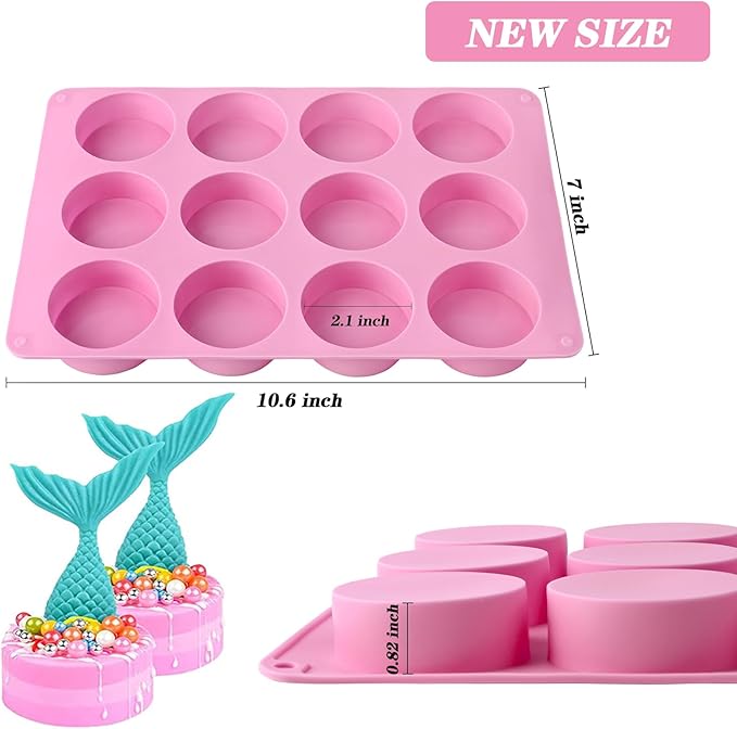 Actvty Round Chocolate Cookie Molds, 3 Pieces 12-Cavity Cylinder Chocolate Silicone Molds for Covered Cookie, Cookies Candy Jelly Mini Cakes and Muffin Baking(Pink)