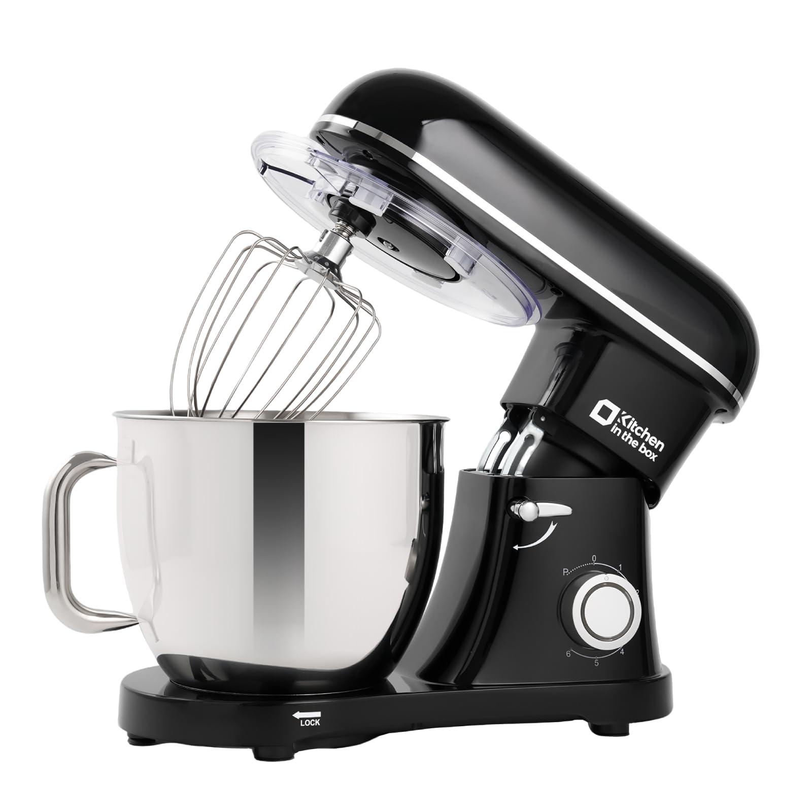Kitchen in the box Stand Mixer - 6.5 Quart Mixing Bowl with Handle, 900 Watt Heavy Bread Dough Standing Mixers Tilt-head with Dough Hook, Whisk, Flat Beater and Splash Guard (Black)