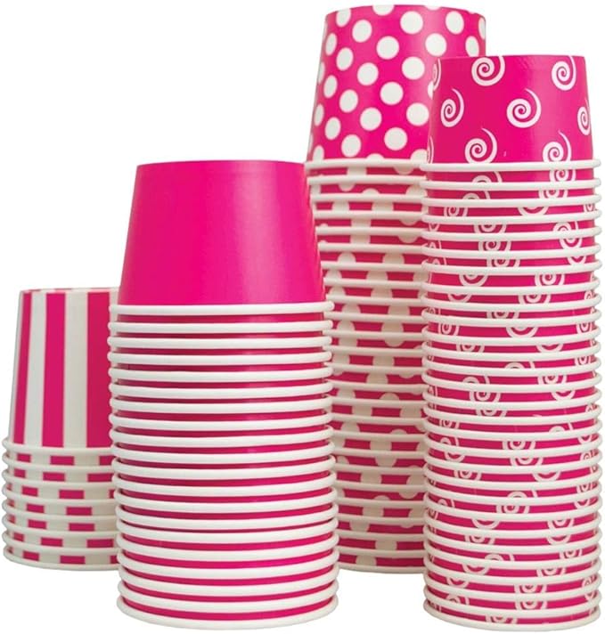 UNIQ 4 oz 1000 Pack Pink Ice Cream Cups | Disposable Leak Resistant Paper Dessert Cups for Ice Cream, Frozen Yogurt & Gelato | Small Food Serving Cups for Parties, Catering & Business