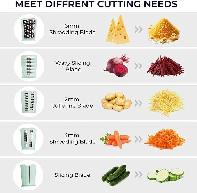 Chef Power's 5 in 1 Rotatory Cheese Grater - Premium Quality Hand Cheese Grater With Handle - Food Chopper for Kitchen