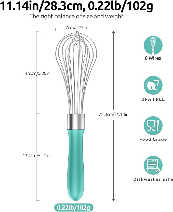U-Taste Wire Whisk for Cooking, 18/10 Stainless Steel Wisk, M/Aqua Sky