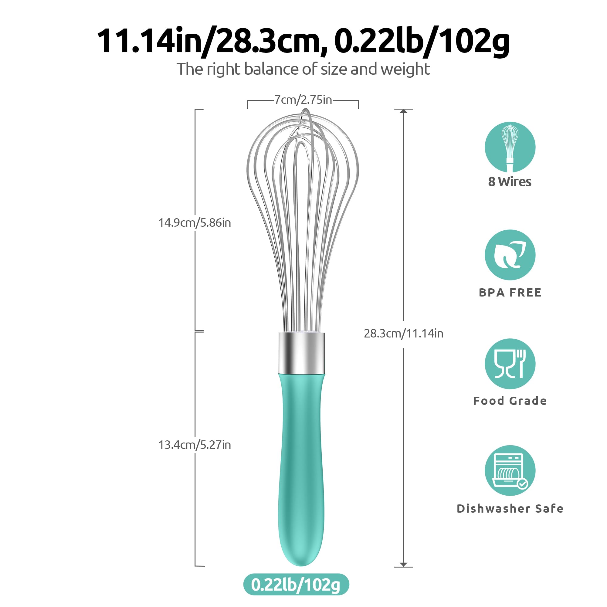 U-Taste Wire Whisk for Cooking, 18/10 Stainless Steel Wisk, M/Aqua Sky