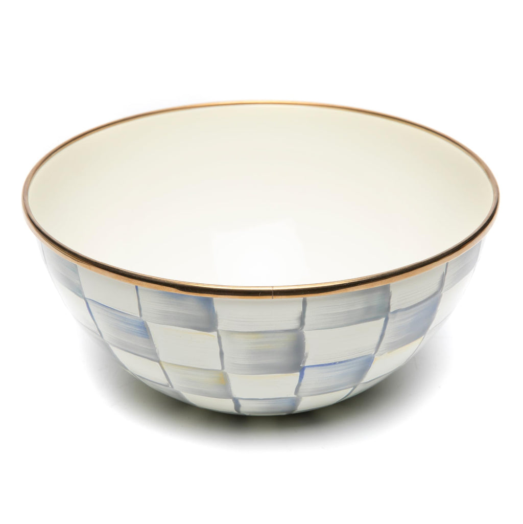 MACKENZIE-CHILDS Enamel Everyday Bowl, Serving Bowl for Entertaining, Small, Gray-and-White Sterling Check, Set of 1