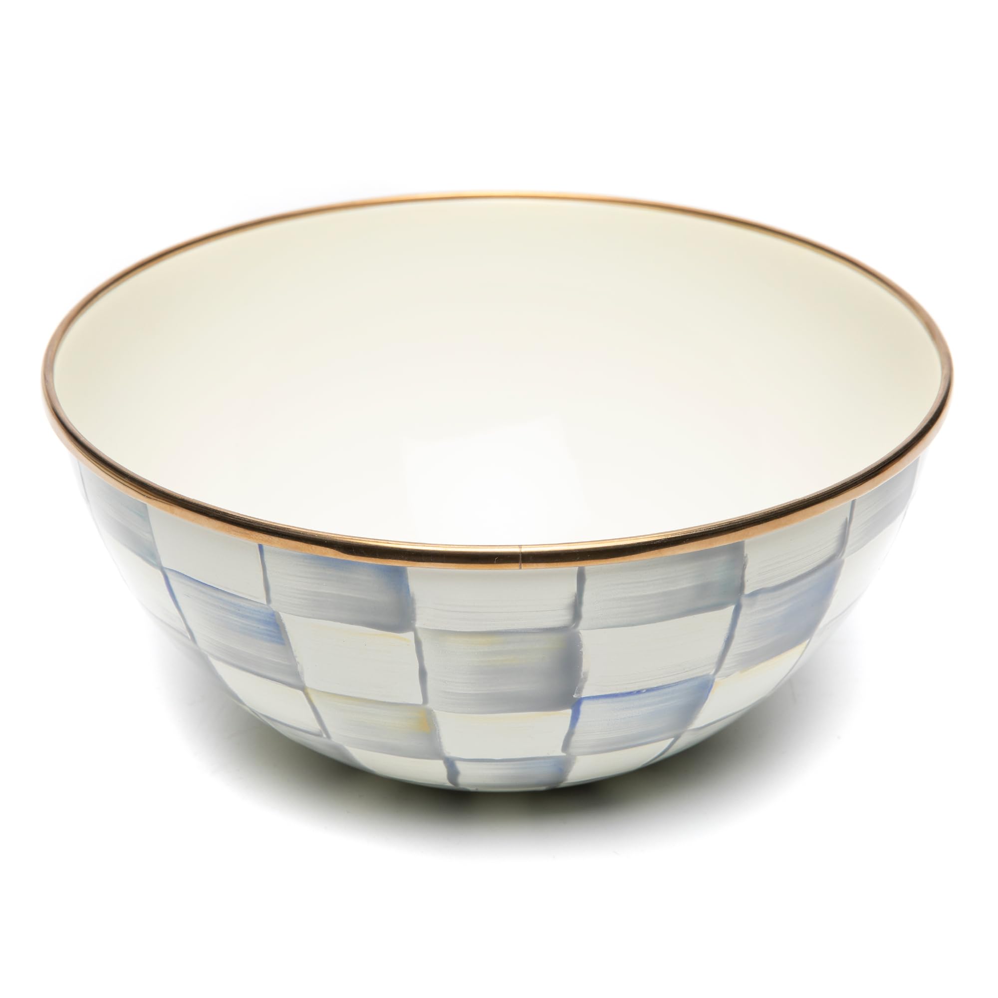 MACKENZIE-CHILDS Enamel Everyday Bowl, Serving Bowl for Entertaining, Small, Gray-and-White Sterling Check, Set of 1