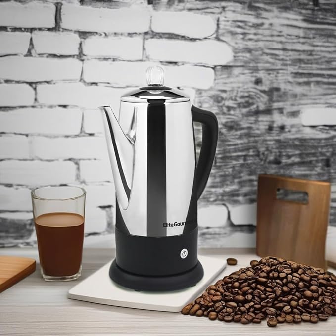 Elite Gourmet EC812 Electric 12-Cup Coffee Percolator, Stainless Steel