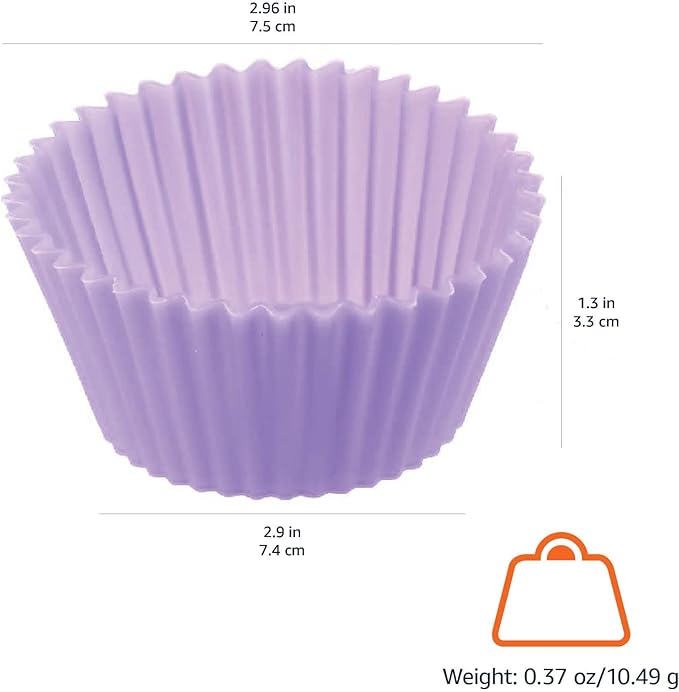 Amazon Basics Reusable Non-Stick Silicone Baking Cups, BPA Free, Muffin Liners, Dishwasher Safe, Microwave and Oven Safe, 2.9 x 2.9 x 1.3 in (LxWxH), Multicolor, 12-Pack