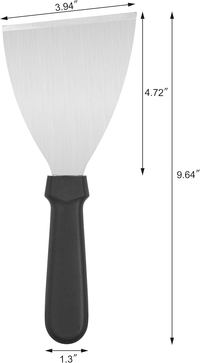 New Star Foodservice Stainless Steel Slant Edge Grill Scraper with Black Plastic Handle, 4 x 8.5 Inch Restaurant Grade Griddle Scraper, Flat Top Scraper, Grill Cleaning Tool