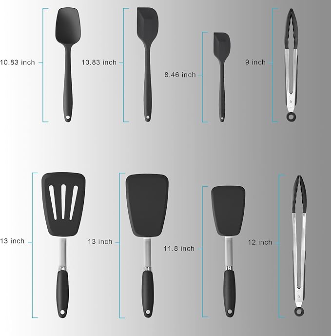 5-Piece Silicone Spatulas Set with Tongs, 446°F Heat Resistant, Black