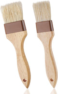 2 Pcs Natural Bristle Pastry Brush, Beech Wooden Handle Basting and BBQ Brushes for Cooking, Butter, Oil, Marinade, Grilling & Baking, Kitchen Food Brush (1.5 inch & 2 inch)