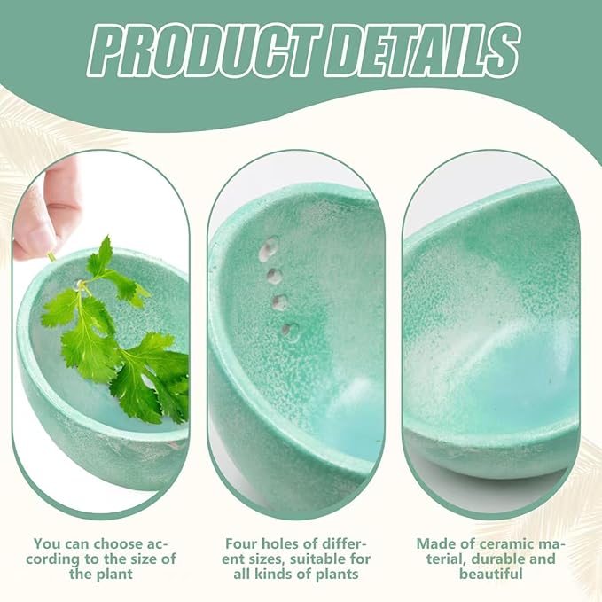 Rimigood Ceramic Herb Stripper Bowl with 4-Sized Holes for Stripping Herbs Leaves Handmade Herb Peeler for Strips Kale, Thyme, Basil, Pottery Herb Leaf Stripping Bowl (Green)