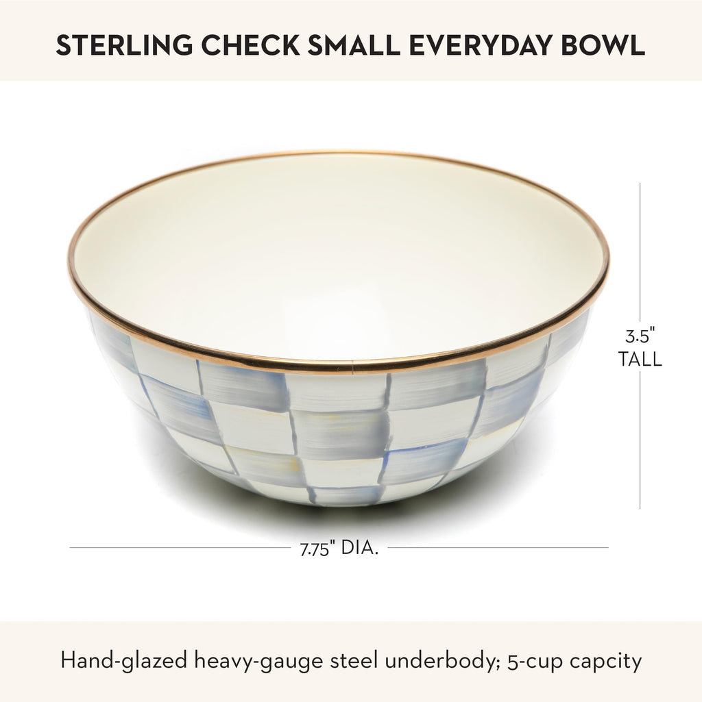 MACKENZIE-CHILDS Enamel Everyday Bowl, Serving Bowl for Entertaining, Small, Gray-and-White Sterling Check, Set of 1