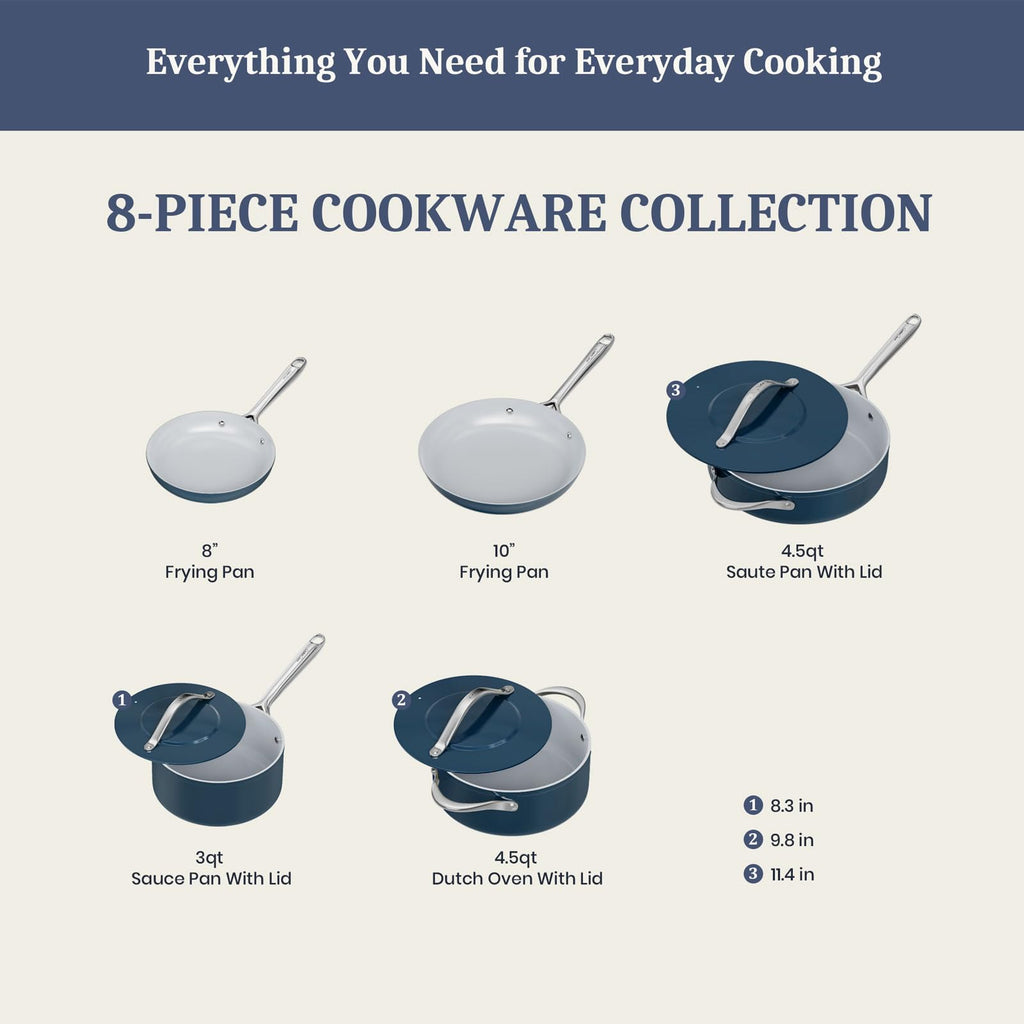 CookinCraze Pots and Pans Set Non Stick 8 Pcs Healthy Ceramic Cookware Set