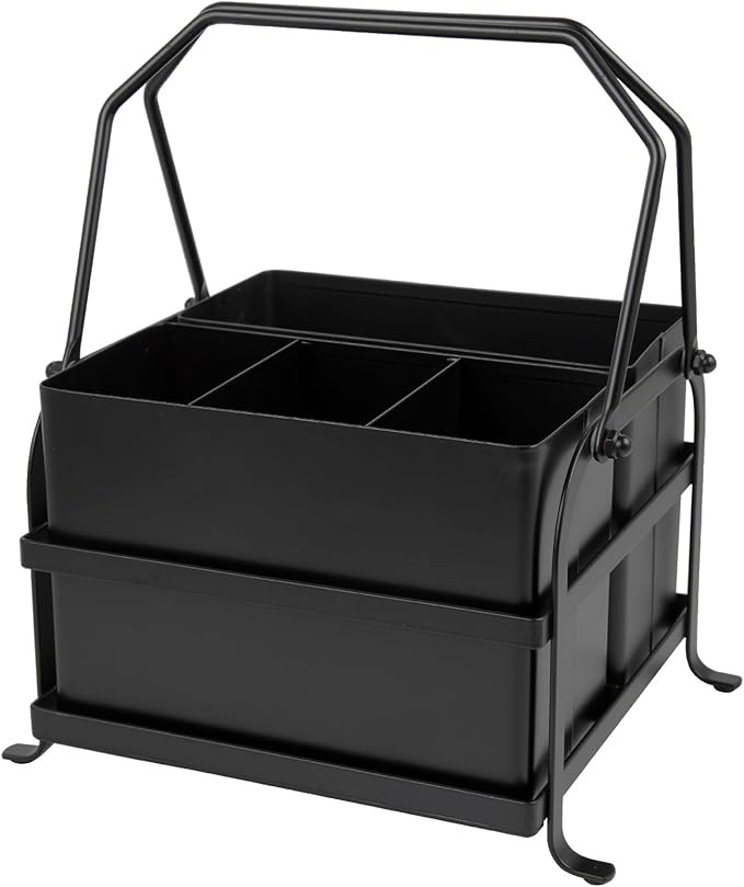 NelyBet Silverware Caddy Utensil Organizer With Handle, Outdoor Picnic and Camping Utensil Holder, Flatware Holder for Party Gatherings, Metal - Black