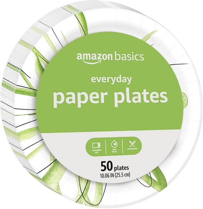 Amazon Basics Everyday Paper Plates, 10 Inch, Disposable, 50 Count, Packaging May Vary
