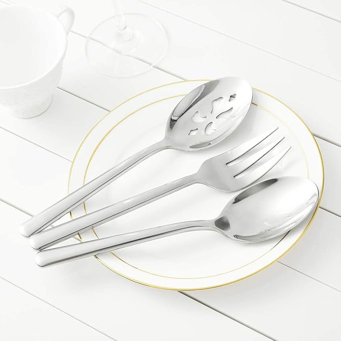 Serving Spoon x 2,Slotted Serving Spoon x 2,Serving Forks x 2,RTT 9 Inch Stainless Steel Catering Serving Utensils for Party Buffet Dinner Banquet Kitchen Basics (Silver Mirror Finish)