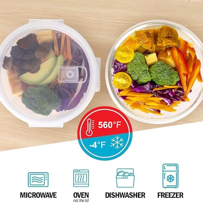 Igluu Meal Prep Round Glass Containers with Air Vent Lids (5 Pack) – 32oz