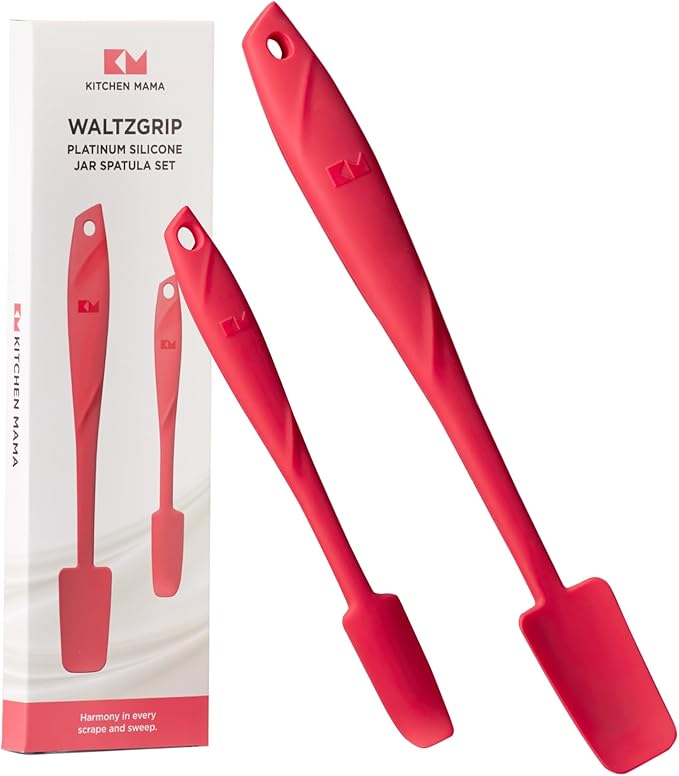 Kitchen Mama WaltzGrip Platinum Silicone Jar and Can Spatula Set, Red
