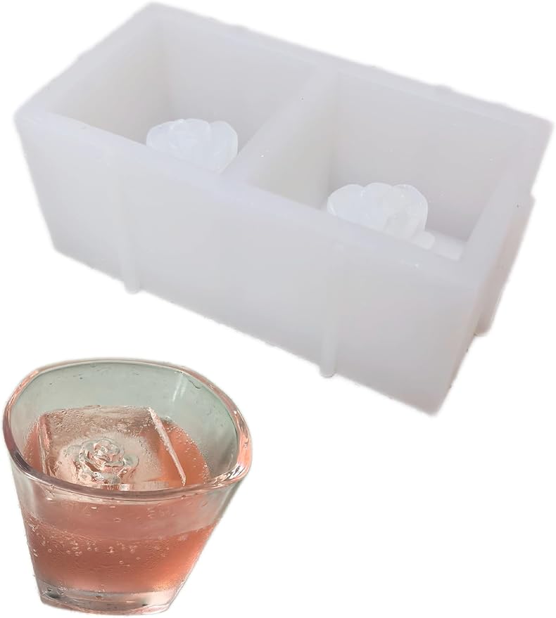 JunWondC Rose Ice Cube Mold, Silicone Ice Tray for Whiskey Cocktails