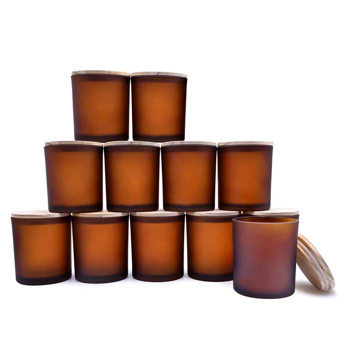 SHOWIN Thick Candle Jars for Making Candles 12 Pcs, 7 OZ Empty Jars with Wood Lids for Candle Making, Sample Container, Clear